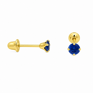 Brinco em Ouro 18K Com Zirconia Redonda Azul Escuro