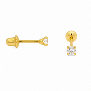 Brinco em Ouro 18K Com Zirconia Redonda Branco