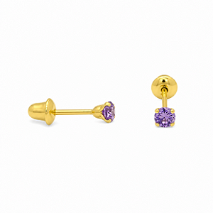 Brinco em Ouro 18K Com Zirconia Redonda Lilas