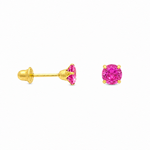 Brinco em Ouro 18K Com Zirconia Redonda Rosa