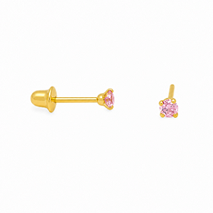 Brinco em Ouro 18K Com Zirconia Redonda Rosa Claro