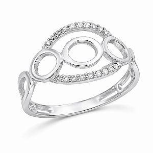 Anel em Ouro Branco 18K Círculos Vazados com Diamantes