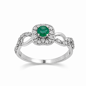 Anel em Ouro Branco 18K com Esmeralda e Diamantes