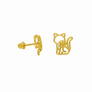 Brinco em Ouro 18K com Zircônia de Gatinho Infantil