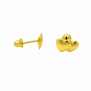 Brinco em Ouro 18K Coração Duplo