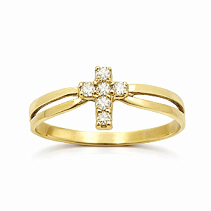 Anel em ouro 18K Cruz com Zircônia