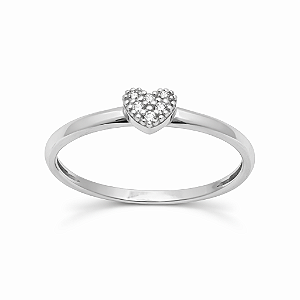 Anel em Ouro Branco 18K Coração com Zircônia