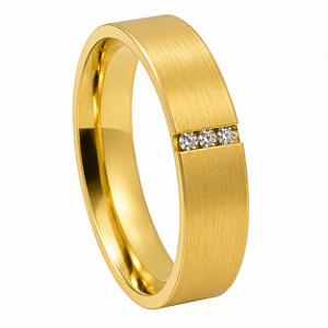 Aliança em Ouro 18K 5,00 mm Com 3 Diamantes 0,06 Cts
