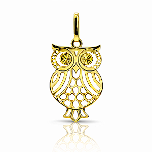 Pingente em Ouro 18k Coruja Vazado