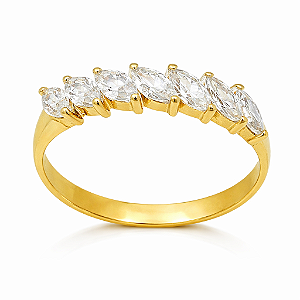 Anel em Ouro 18K Com 7 Zirconias Navetes