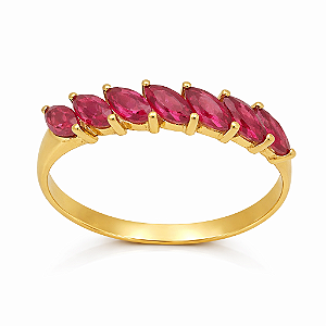 Anel em Ouro 18K Com 7 Zirconias Navetes