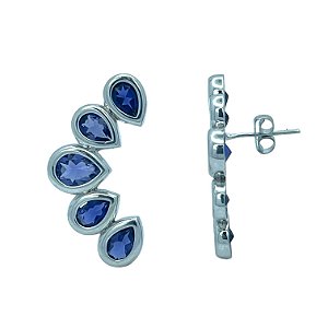 Brinco em Ouro Branco 18K com Iolita