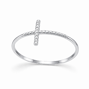 Anel em Ouro Branco 18K Cruz Bolinha