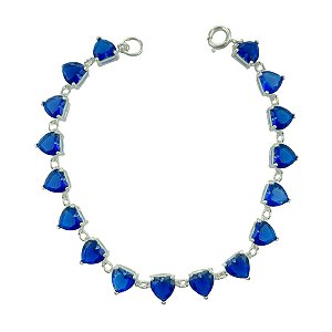 Pulseira em Prata 925 com Zirconias de Coração Azul Royal