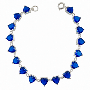 Pulseira em Prata 925 com Zirconias de Coração Azul Royal