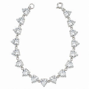 Pulseira em Prata 925 com Zirconias de Coraçãos Brancas