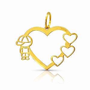 Pingente em Ouro 18K Coração com Menino