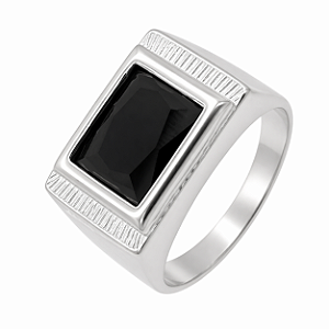 Anel em Prata 925 Retangular Zirconia Negra