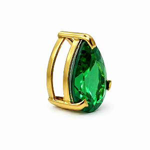 Pingente em Ouro 18k Gota Ponto de Luz Verde