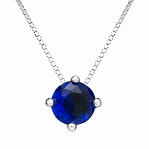 Gargantilha em Prata 925 Ponto de Luz Redonda com Zircônia Azul Escuro 6 mm