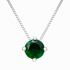 Gargantilha em Prata 925 Ponto de Luz Redonda com Zircônia Verde Escuro 6 mm