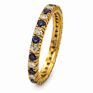 Anel em Ouro 18K Com Diamantes e Safiras