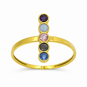 Anel em Ouro 18K Com 5 Zirconias