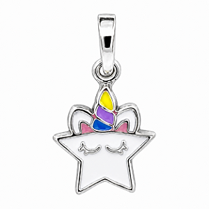 Pingente em Prata 925 Estrela Unicornio Resinada
