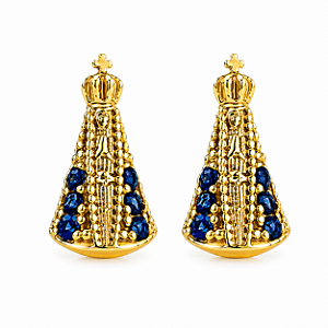 Brinco em Ouro 18k Nossa Senhora Aparecida com Safiras