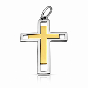 Pingente em Ouro 18k Cruz Vazada Bicolor