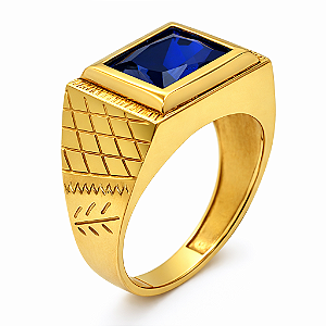 Anel em Ouro 18k TV Azul