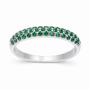 Anel em Prata 925 com Cravação Pavê e Zircônias Verde