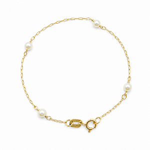 Pulseira em Ouro 18K Infatil de Perolas