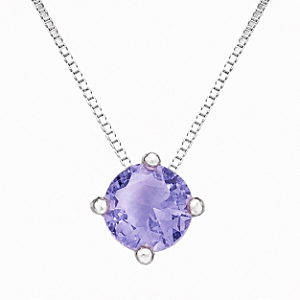 Gargantilha em Prata 925 Ponto de Luz Redonda com Zircônia Lilas 6 mm