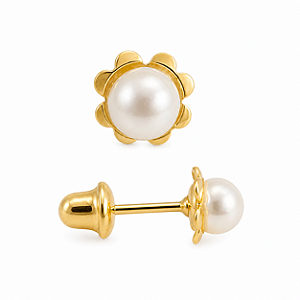 Brinco em Ouro 18k Pérola com Flor