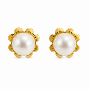 Brinco em Ouro 18k Pérola com Flor