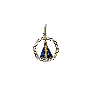 Pingente em Ouro 18k Nossa Senhora com Zirconia Azul