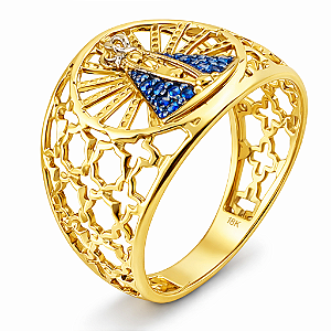 Anel em Ouro 18k Nossa senhora com Zirconias