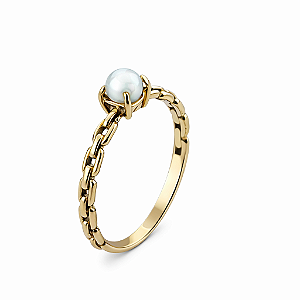 Anel em Ouro 18K Corrente com Perola