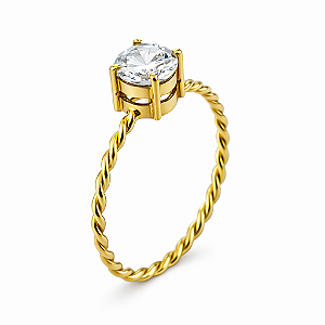 Anel em Ouro 18K Aro Torcido com Zirconia