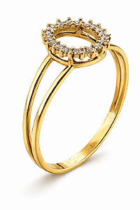 Anel em ouro 18K Aro Duplo Oval com Zircônia