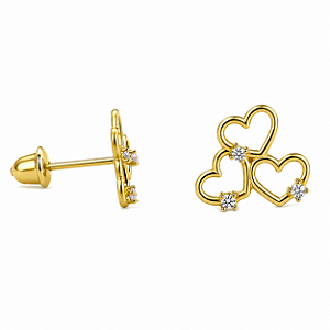 Brinco em Ouro 18K 3 Corações com Diamantes