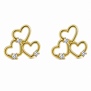 Brinco em Ouro 18K 3 Corações com Diamantes