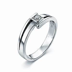 Anel em Ouro Branco 18K Solitário com Diamante