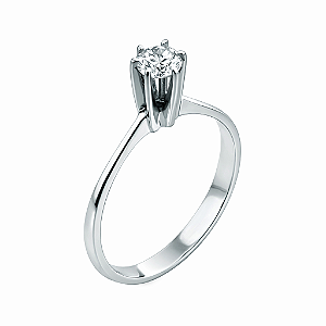 Anel em Ouro Branco 18k Solitário Com Diamante