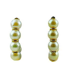 Brinco em Ouro 18k Meia Argola Com Perolas