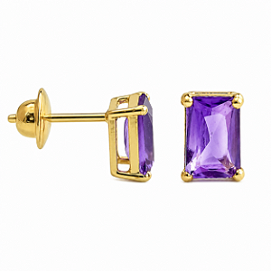 Brinco em Ouro 18K com Ametista Baguete