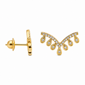 Brinco em Ouro 18K com V com Gots e Zircônia