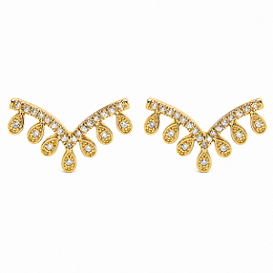 Brinco em Ouro 18K com V com Gots e Zircônia