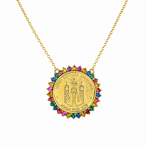 Gargantilha em Ouro 18k Nossa Senhora Aperecida com Zirconias